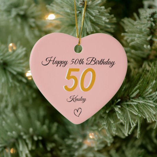 50. Geburtstag Goldener Schatten-Monogramm-Herz Keramik Ornament (Baum)