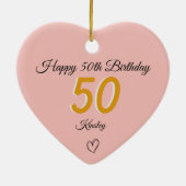 50. Geburtstag Goldener Schatten-Monogramm-Herz Keramik Ornament (Hinten)