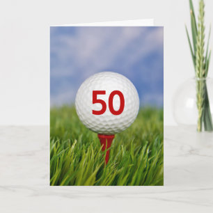 50. Geburtstag Golf Ball auf Red T-Shirt Karte