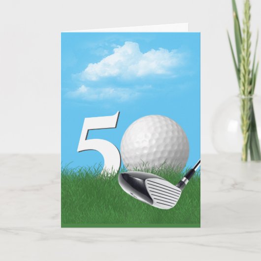 50. Geburtstag Golf Ball im Gras Karte (Vorderseite)