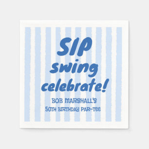 50. Geburtstag Golf Bold Blau Typografie Streifen Serviette