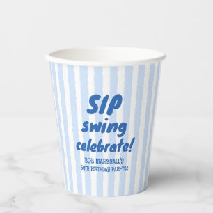 50. Geburtstag Golf Bold Blaue Typografie Streifen Pappbecher