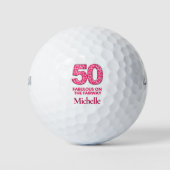 50. Geburtstag Golfer 50 und fabelhaft rosa Leopar Golfball (Vorderseite)