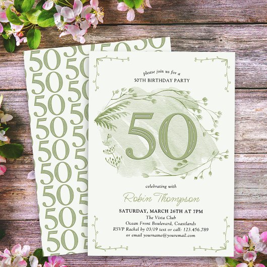 50. Geburtstag Grüne Wildblume 50 Einladung