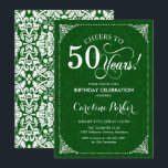 50. Geburtstag - grüner Damast Einladung<br><div class="desc">Einladung zum 50. Geburtstag. Elegantes Vintages Grün und Weiß mit Damast-Muster. Enthält Skript-Schriftart. Bis 50 Jahre! Kann in jedem Alter personalisiert werden! Nachricht,  wenn Sie weitere Anpassungen benötigen.</div>