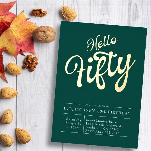 50. Geburtstag Hallo 50 Green Gold Folieneinladung
