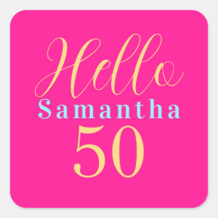 50. Geburtstag Hallo 50 Hot Pink Party Quadratischer Aufkleber
