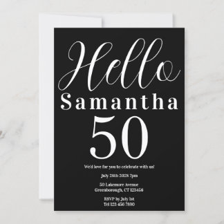50. Geburtstag Hallo 50 Schwarz-Weiß-Party Einladung