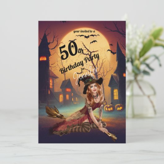 50. Geburtstag Halloween-Party Spooky Einladung (Stehend Vorderseite)