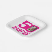 50. Geburtstag hellrosa weiß 50 Foto Pappteller (Gewinkelt)