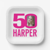 50. Geburtstag hellrosa weiß 50 Foto Pappteller (Vorderseite)