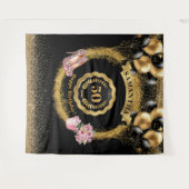 50. Geburtstag Hintergrund Black Balloons Gold Gli Wandteppich (Vorderseite (Horizontal))