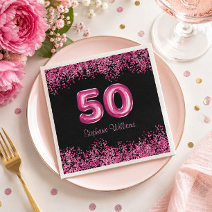 50. Geburtstag Hot Pink Balloons Gllitter Party Serviette
