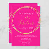 50. Geburtstag Hot Pink Gold Geburtstag Einladung (Vorne/Hinten)
