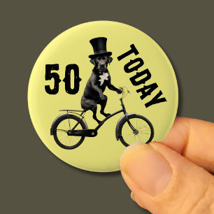 50. Geburtstag Hund auf einem Fahrrad 50 Jahre alt Button