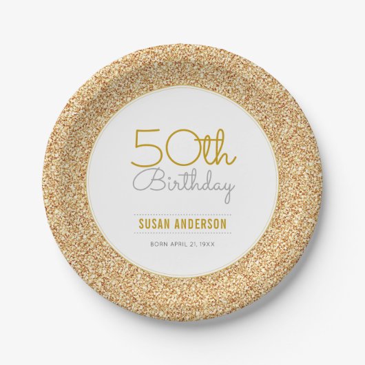 50. Geburtstag Imitate Gold Glitzer Pappteller (Vorderseite)