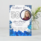 50. Geburtstag in Blau Einladung (Stehend Vorderseite)