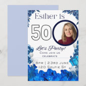 50. Geburtstag in Blau Einladung (Vorne/Hinten)