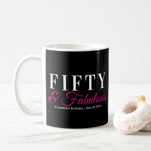50. Geburtstag in elegantem, elegantem Hot Pink Kaffeetasse (Mit Donut)