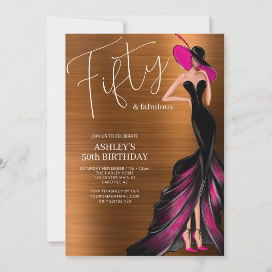 50. Geburtstag in elegantem Rosa Einladung (Vorderseite)