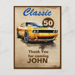 50. Geburtstag Klassisches Muscle Car Danke Postkarte