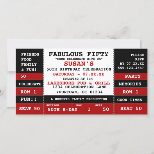 50. Geburtstag Konzert Ticket Party Einladung (Vorderseite)
