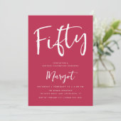 50. Geburtstag kühl vierzig Pinselschrift Magenta Einladung (Stehend Vorderseite)