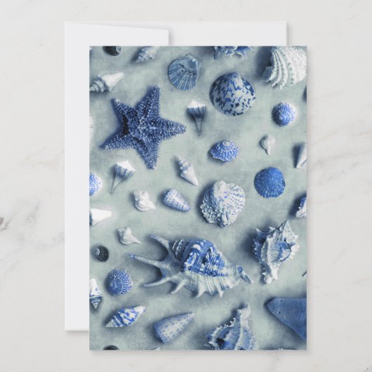 50. Geburtstag Küste Seashells Blau Einladung (Rückseite)