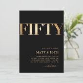 50. Geburtstag lädt Schwarz und Gold ein Einladung (Stehend Vorderseite)