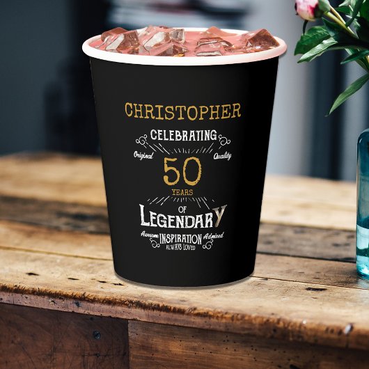 50. Geburtstag Legendary Black Gold Retro Pappbecher