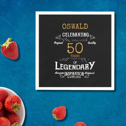 50. Geburtstag Legendary Black Gold Retro Serviette