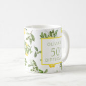 50. Geburtstag Lemon Citrus Botanical Kaffeetasse (VorderseiteRechts)