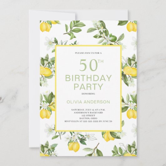 50. Geburtstag Lemon Citrus Einladung (Vorderseite)