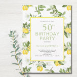50. Geburtstag Lemon Citrus Einladung<br><div class="desc">50. Geburtstag Party ZitronenZitrusmaus Einladung. Modernes,  trendiges sommerliches Aquarelllachs-Design. Einfach den Text ändern.</div>