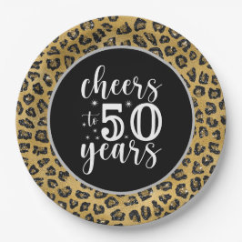 50. Geburtstag Leopard Black and Gold Thema Pappteller