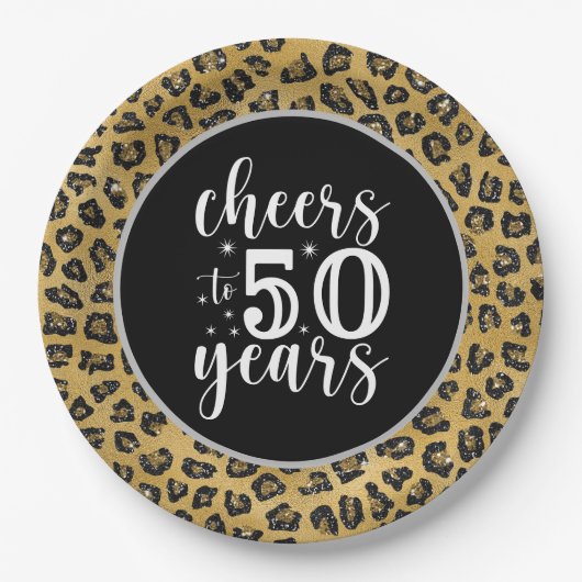 50. Geburtstag Leopard Black and Gold Thema Pappteller (Vorderseite)