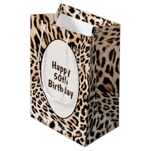 50. Geburtstag Leopard Pelz Print Mittlere Geschenktüte