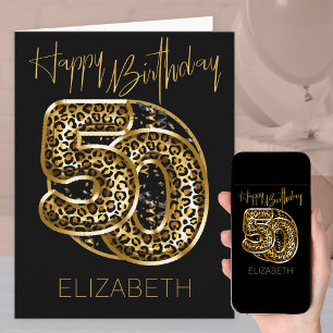 50. Geburtstag Leopard Print Gold Foil Balloons Karte