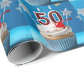 50. Geburtstag Lighted Candles Cupcake Star Studde Geschenkpapier (Rolleneckpunkt)