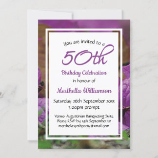 50. Geburtstag Lila florale Personalisiert Einladung
