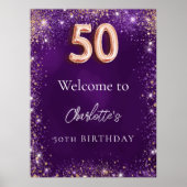 50. Geburtstag lila Glitzer Glitzern willkommen Poster (Vorne)
