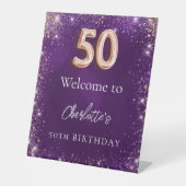 50. Geburtstag lila Glitzer Glitzern willkommen Sockelschild (Vorderseite)