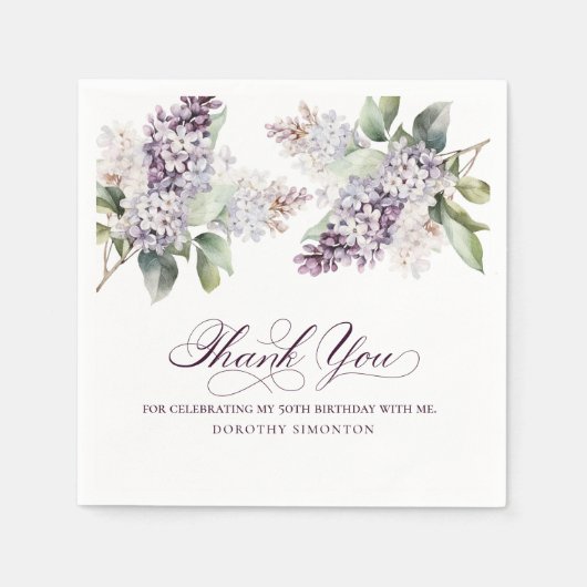 50. Geburtstag Lila Lilac Spring Blume Cocktail Serviette (Vorderseite)