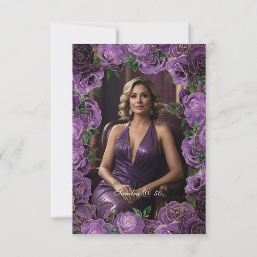 50. Geburtstag Lila Rose Einladung (Rückseite)