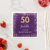 50. Geburtstag lila Rose Goldname Glitzern Serviette (Beispiel)
