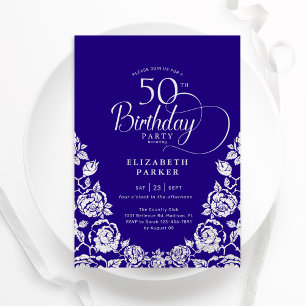 50. Geburtstag Lila Silberne Rose Einladung