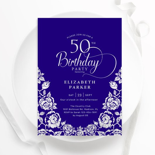 50. Geburtstag Lila Silberne Rose Einladung