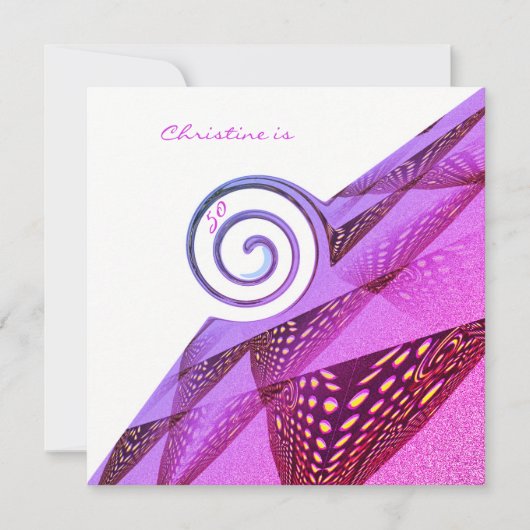 50. Geburtstag Lila Swirl-Design Einladung (Vorderseite)