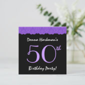 50. Geburtstag Lila und Black Lace V584A Einladung (Stehend Vorderseite)