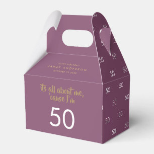 50. Geburtstag lila und goldgelb schlicht und eleg Geschenkschachtel